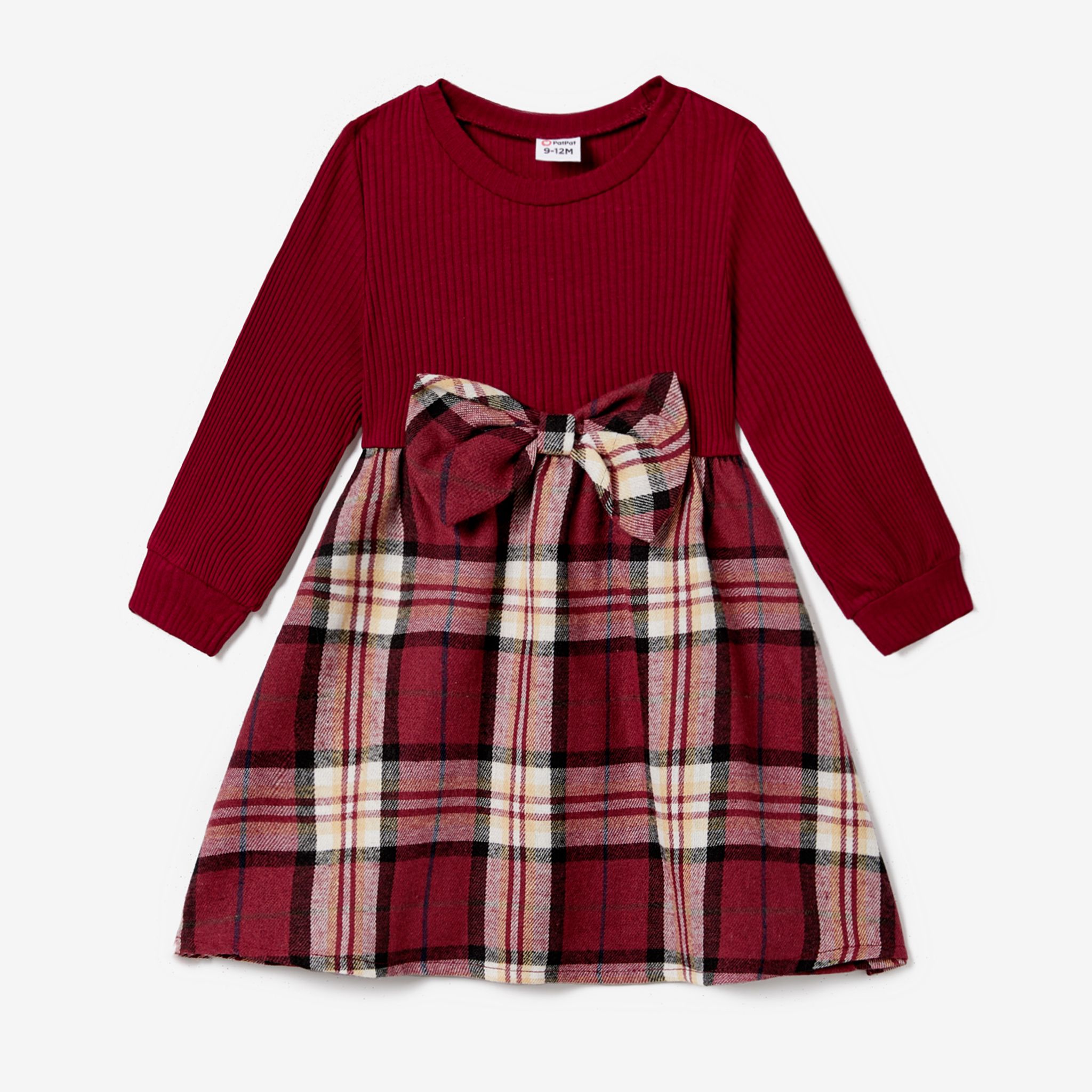 Family Matching Casual Long-sleeve Plaid Splicing Belted Dresses And Shirts Sets