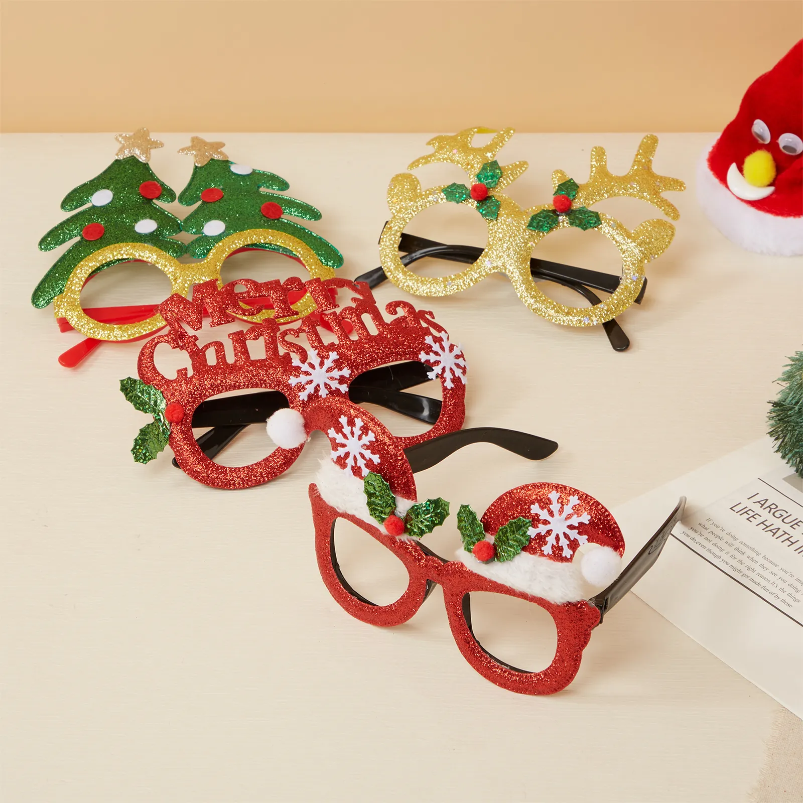 Baby Girl/Boy Christmas Hooded Jumpsuit/Scarf/Glasses/Socks Glasses Red image 2