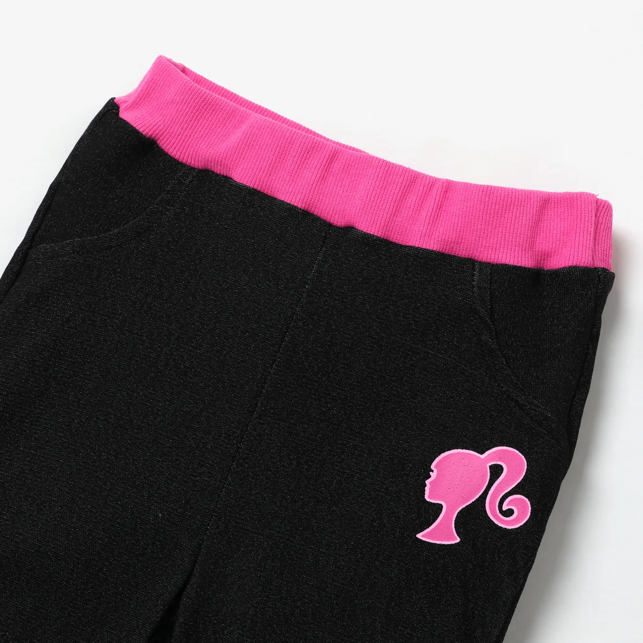 Barbie Girls Knitted Denim Letter Flare Pants Onesies  Black big image 1