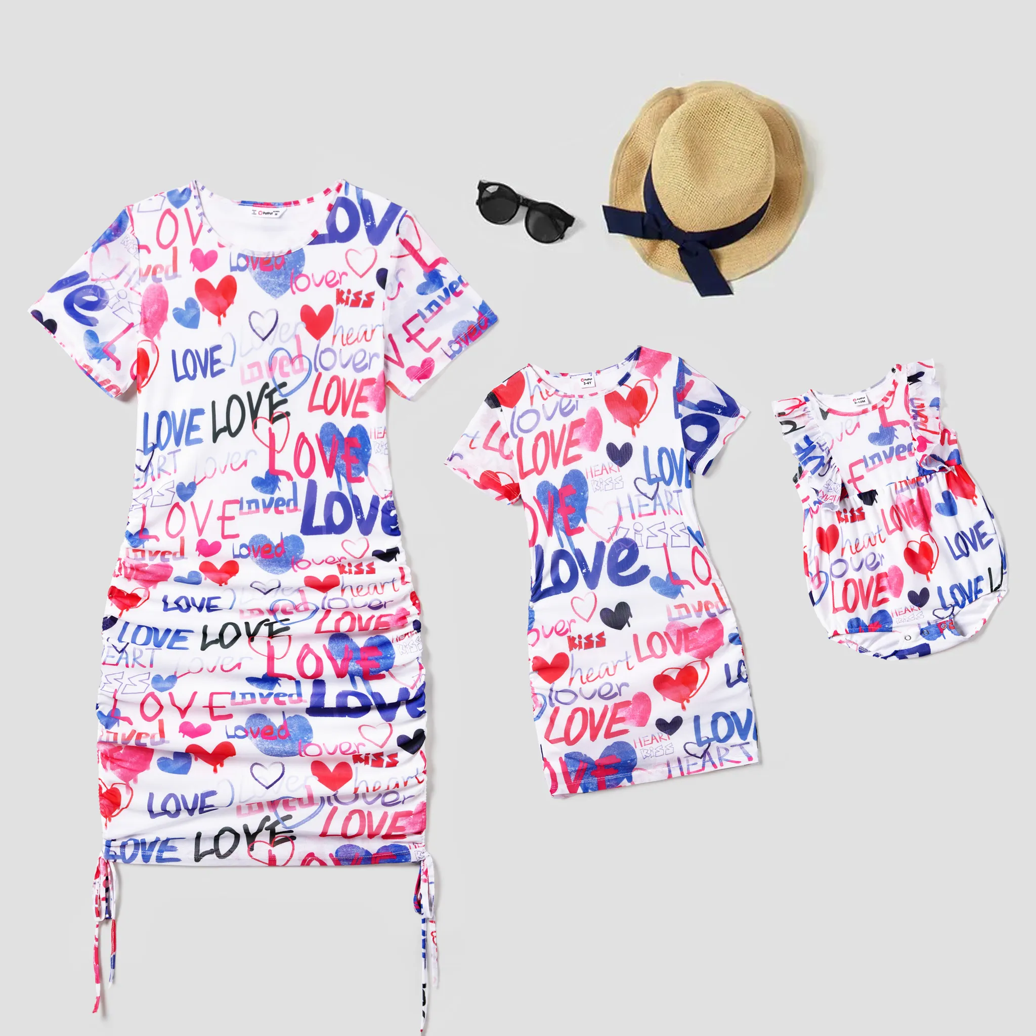 Valentine's Day Mommy and Me Stylish Graffiti Pattern Short-sleeve Body-con Dresses Multi-color image 2