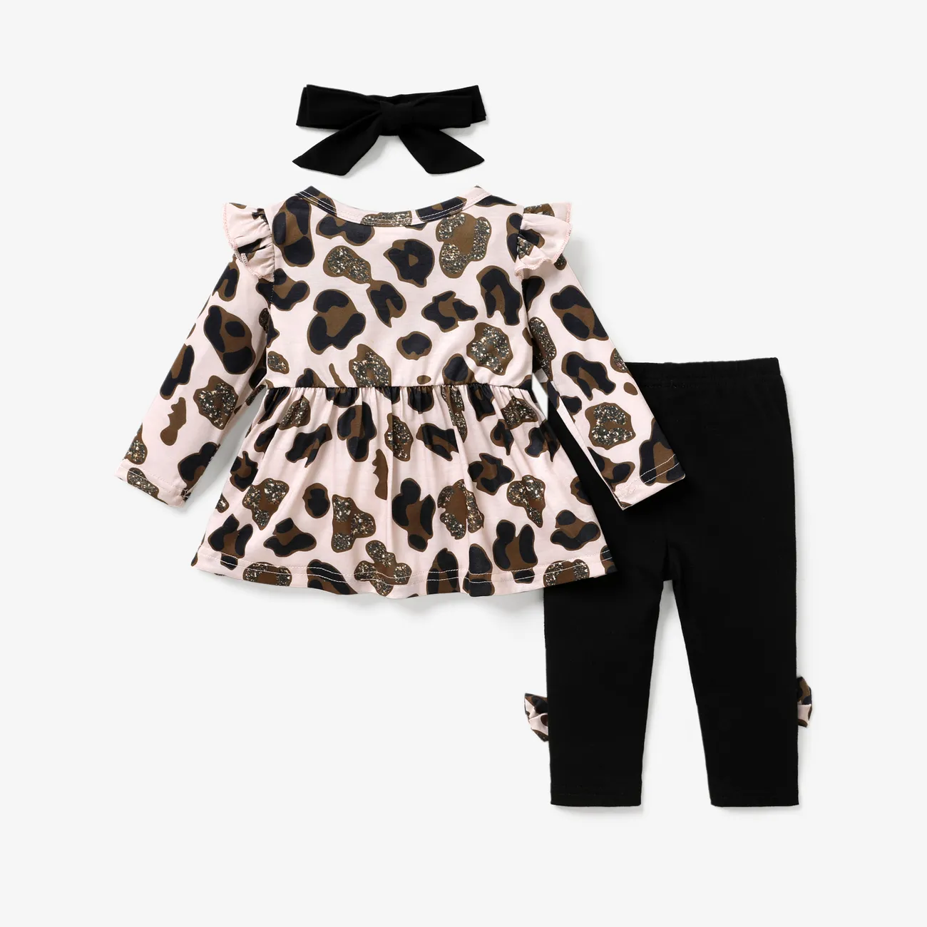 3 Stück Baby Mädchen Rüschenrand Leopardenmuster Süß Langärmelig Baby-Sets Aprikose big image 1