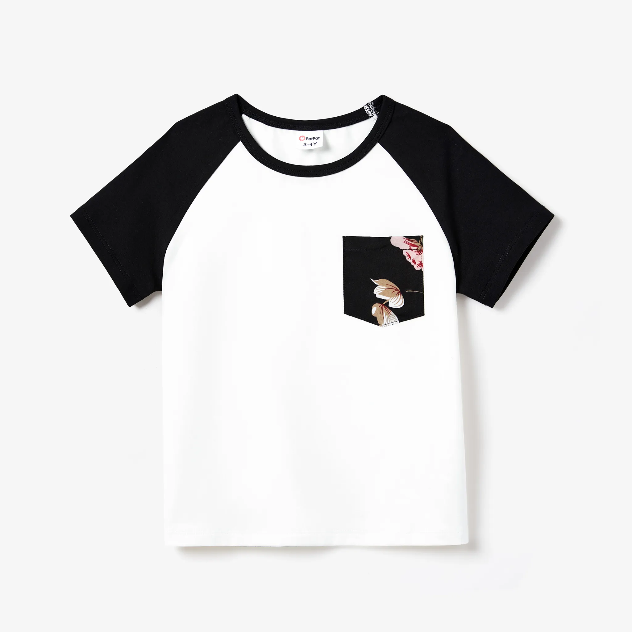 Family Matching Solid Color Black Raglan Sleeve T-shirts and Floral Print Flutter-sleeve Bowknot Tie Neck Dresses Sets Black image 6