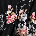 Family Matching Solid Color Black Raglan Sleeve T-shirts and Floral Print Flutter-sleeve Bowknot Tie Neck Dresses Sets  image 4