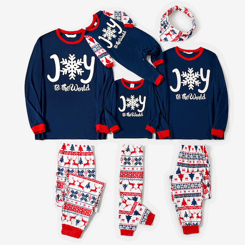 Christmas Family Matching Glow In The Dark Letters & Snowflake Long-sleeve Pajamas Sets(Flame resistant)