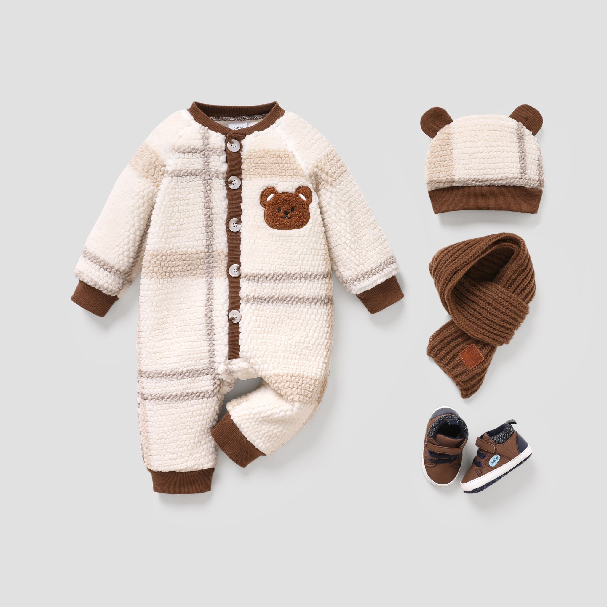 2pcs Baby Girl/Boy Grid Casual Style Long Sleeve Jumpsuit