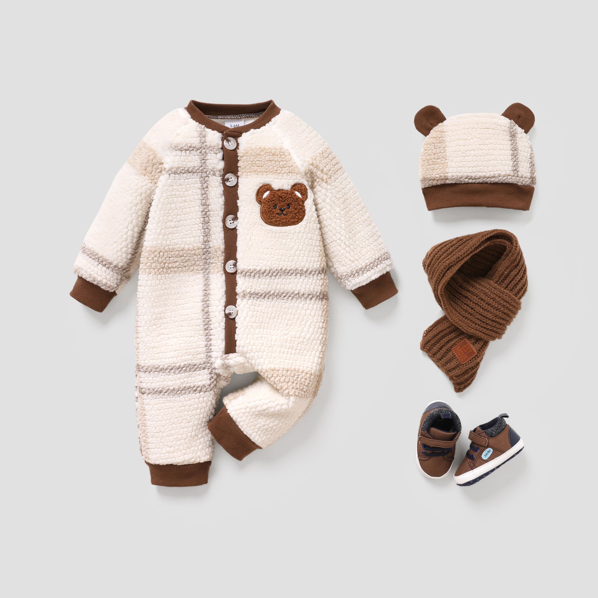

2pcs Baby Girl/Boy Grid Casual Style Long Sleeve Jumpsuit