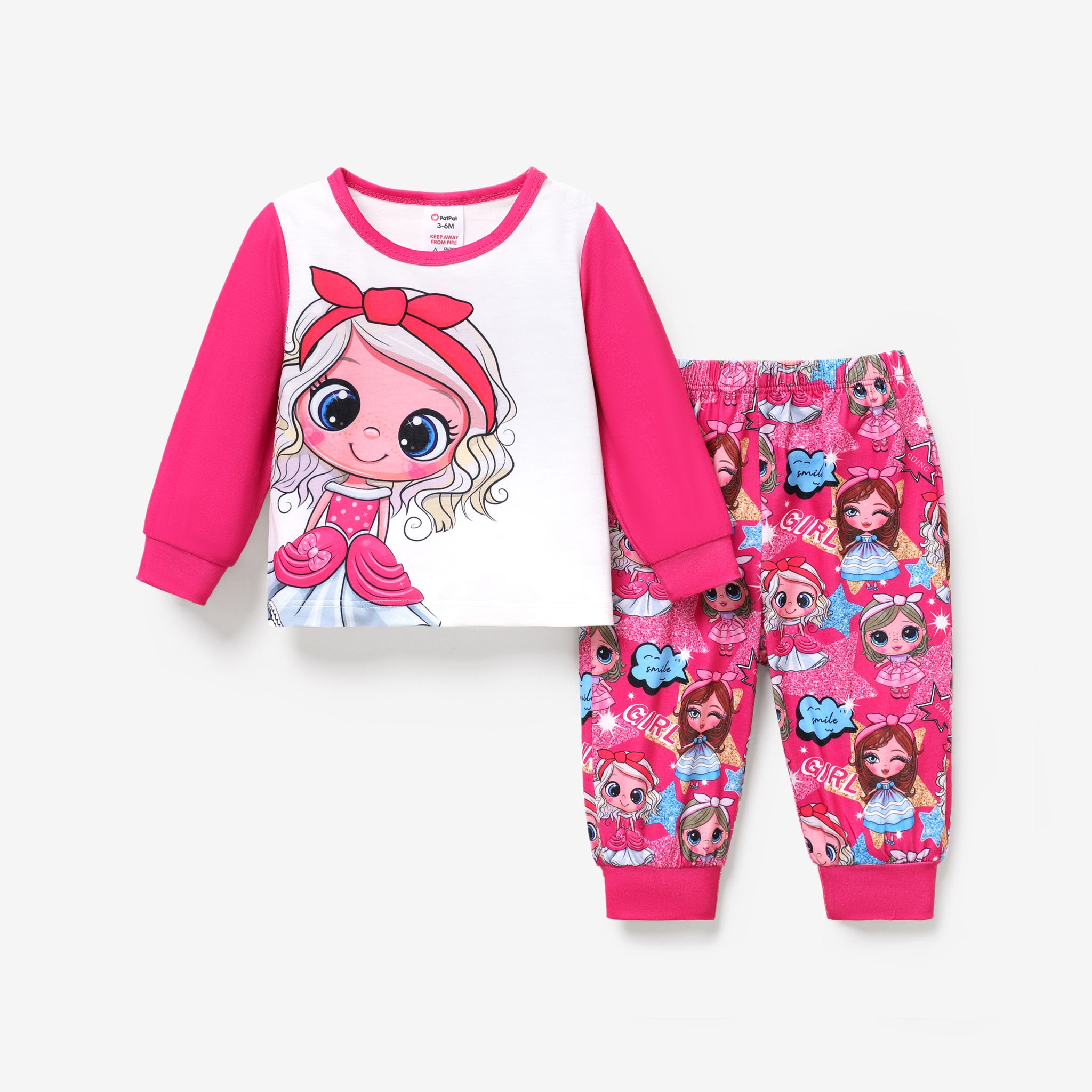 2pcs Baby/Toddler Girl Character Print Sweet Pajama Set