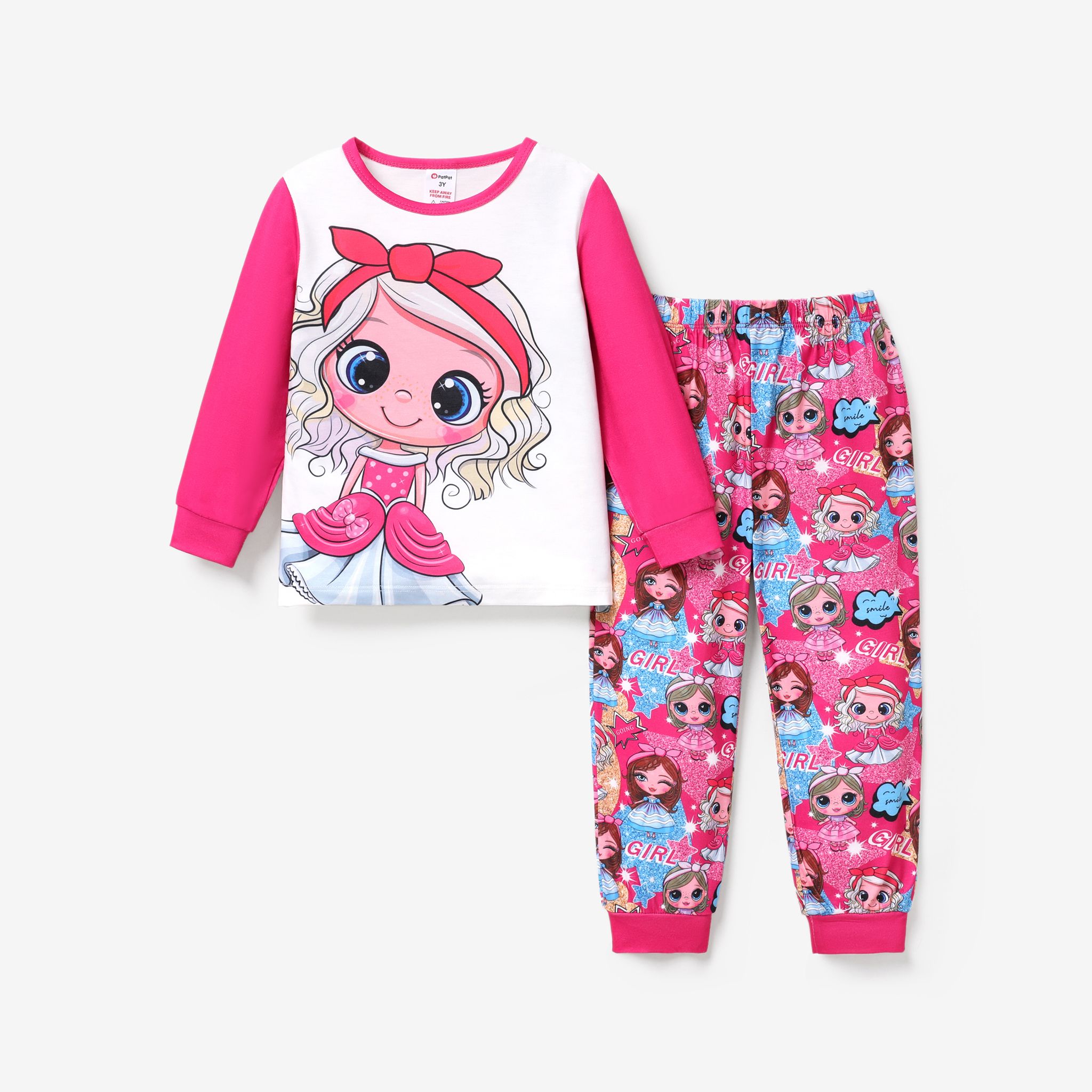 2pcs Bébé/Enfant En Bas Âge Fille Personnage Impression Doux Pyjama Ensemble