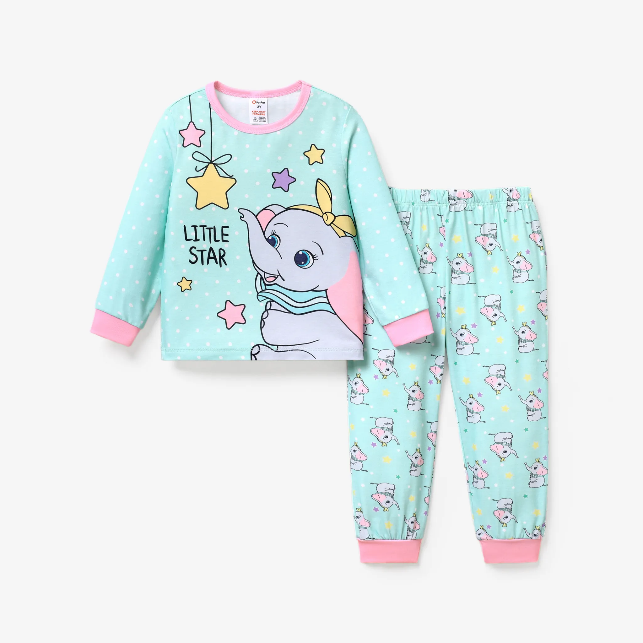 2pcs Baby/Toddler Girl Childlike Elephant Pajama Set