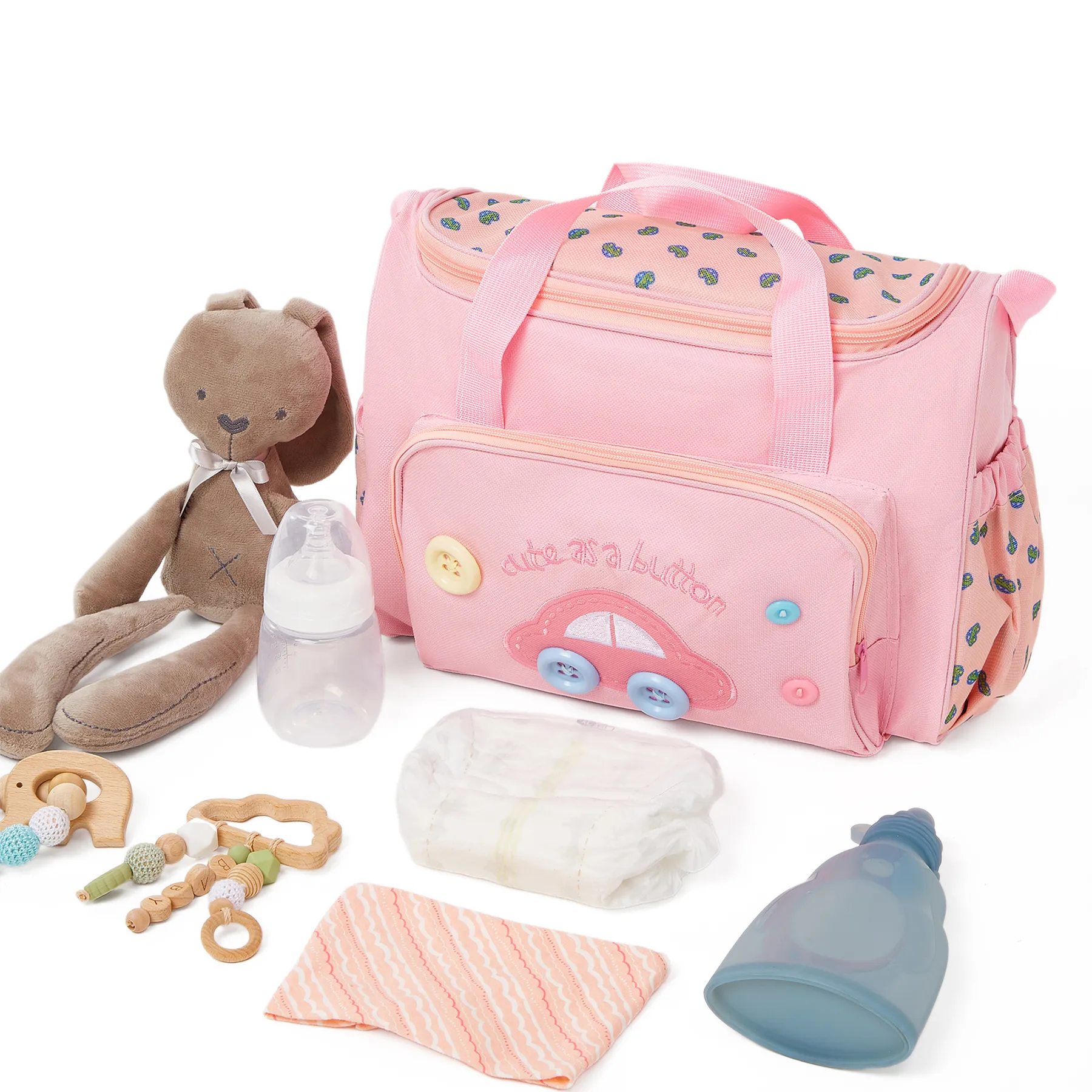 Saco de fraldas unissex de cor sólida para saídas de mamãe - Impermeável e Durável. Rosa