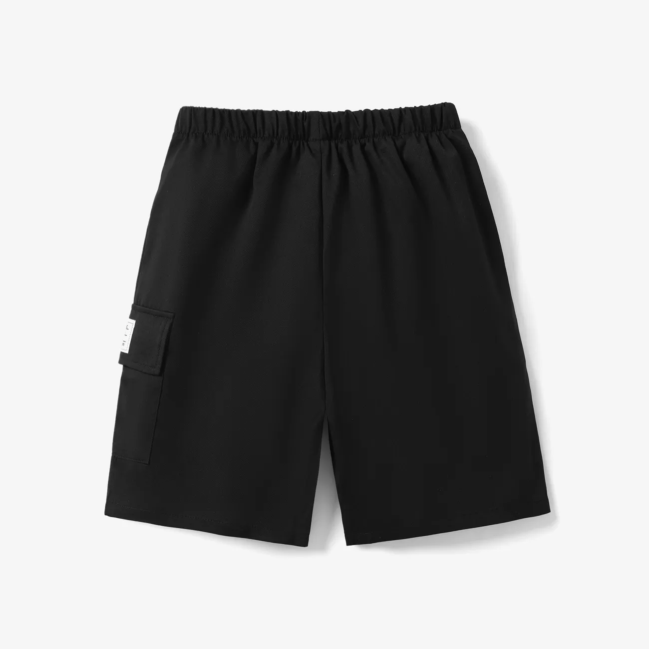 Pantalones de chándal con bolsillo de parche de ajuste holgado casual para niño  negro-2 big image 1
