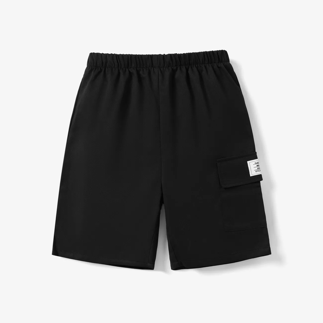 Pantalones de chándal con bolsillo de parche de ajuste holgado casual para niño  negro-2 big image 1