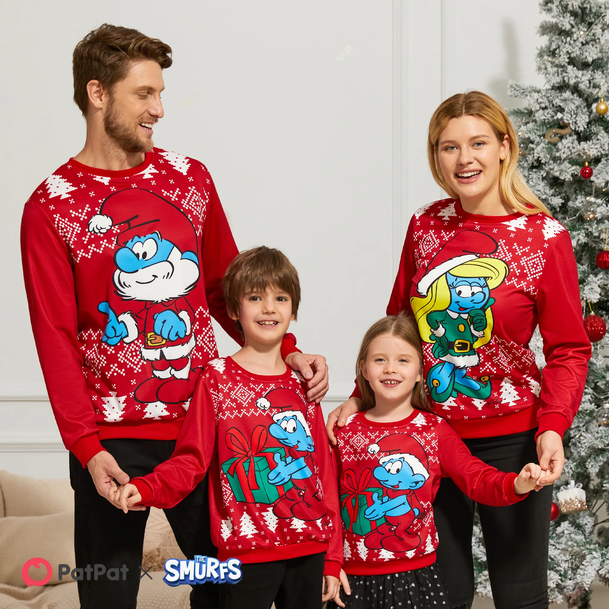 The Smurfs Family Matching Christmas Character & Snowflake Print Long-sleeve Top 
