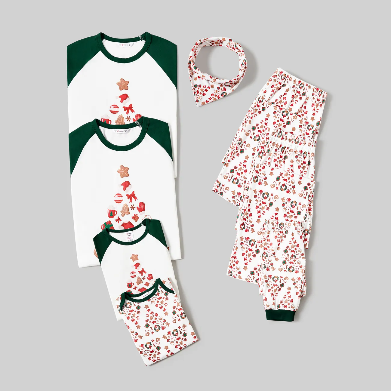 Christmas Family Matching Color-block Festival Theme Print Long-sleeve Pajamas Sets(Flame resistant) Dark Green big image 1