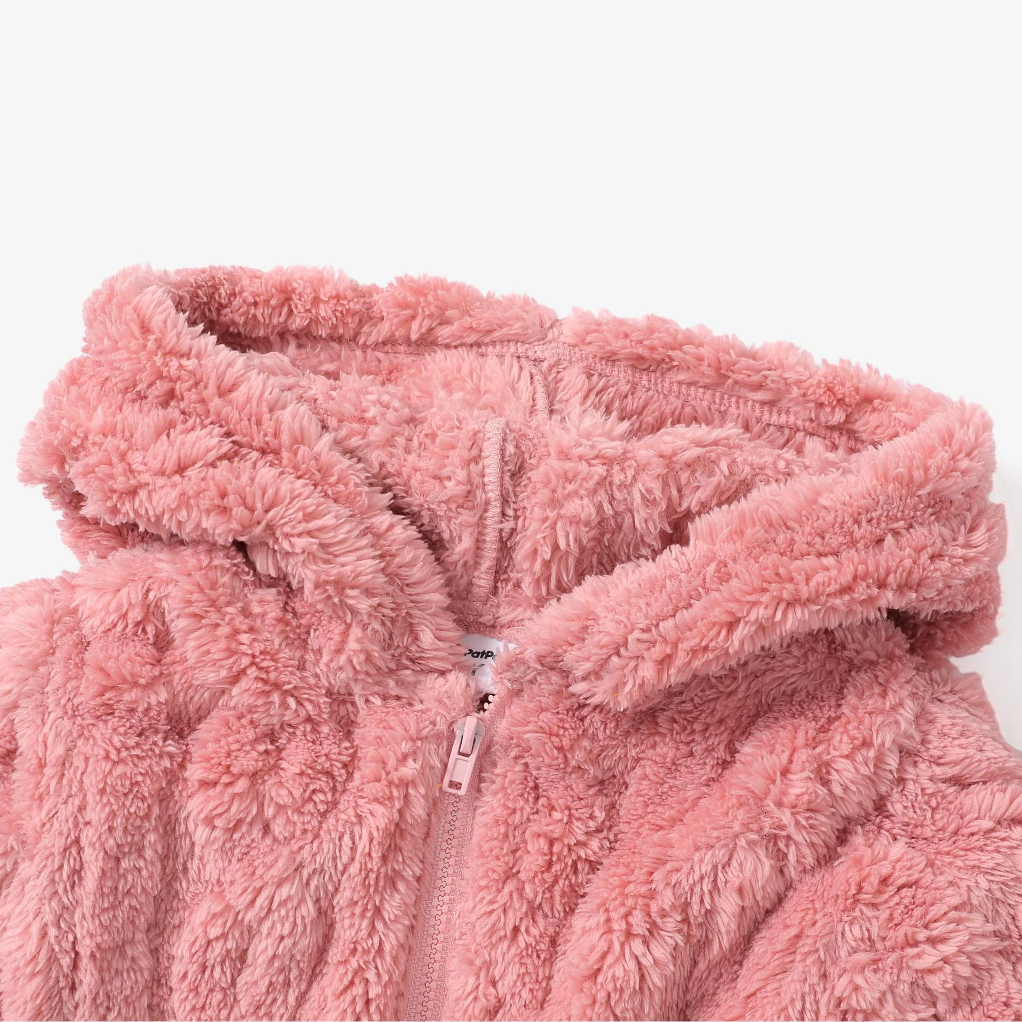 2pcs Toddler Girl Solid color Fuzzy Zipper Hooded Dress Set with Cute Bag Pink image 4