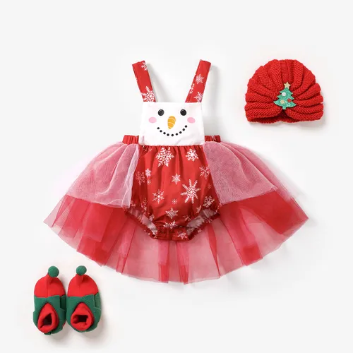 Baby Girl Christmas Snowman Pattern Mesh Romper