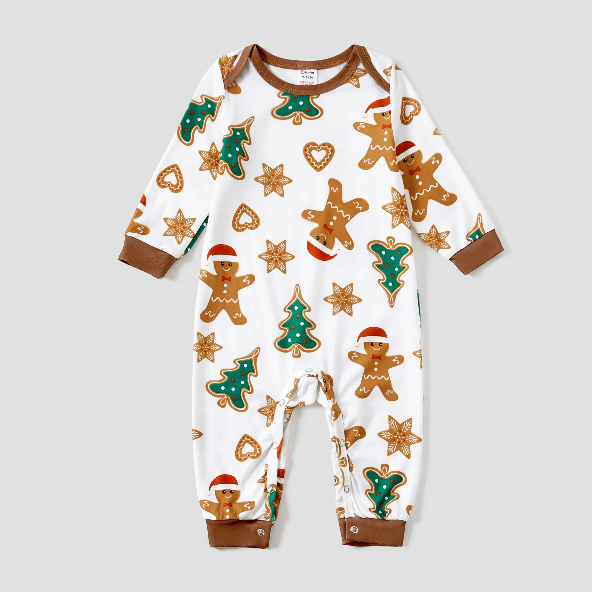 Christmas Family Matching Cartoon Gingerbread Man and Tree All-over Print Long-sleeve Pajamas Sets(Flame resistant) Coffee image 2