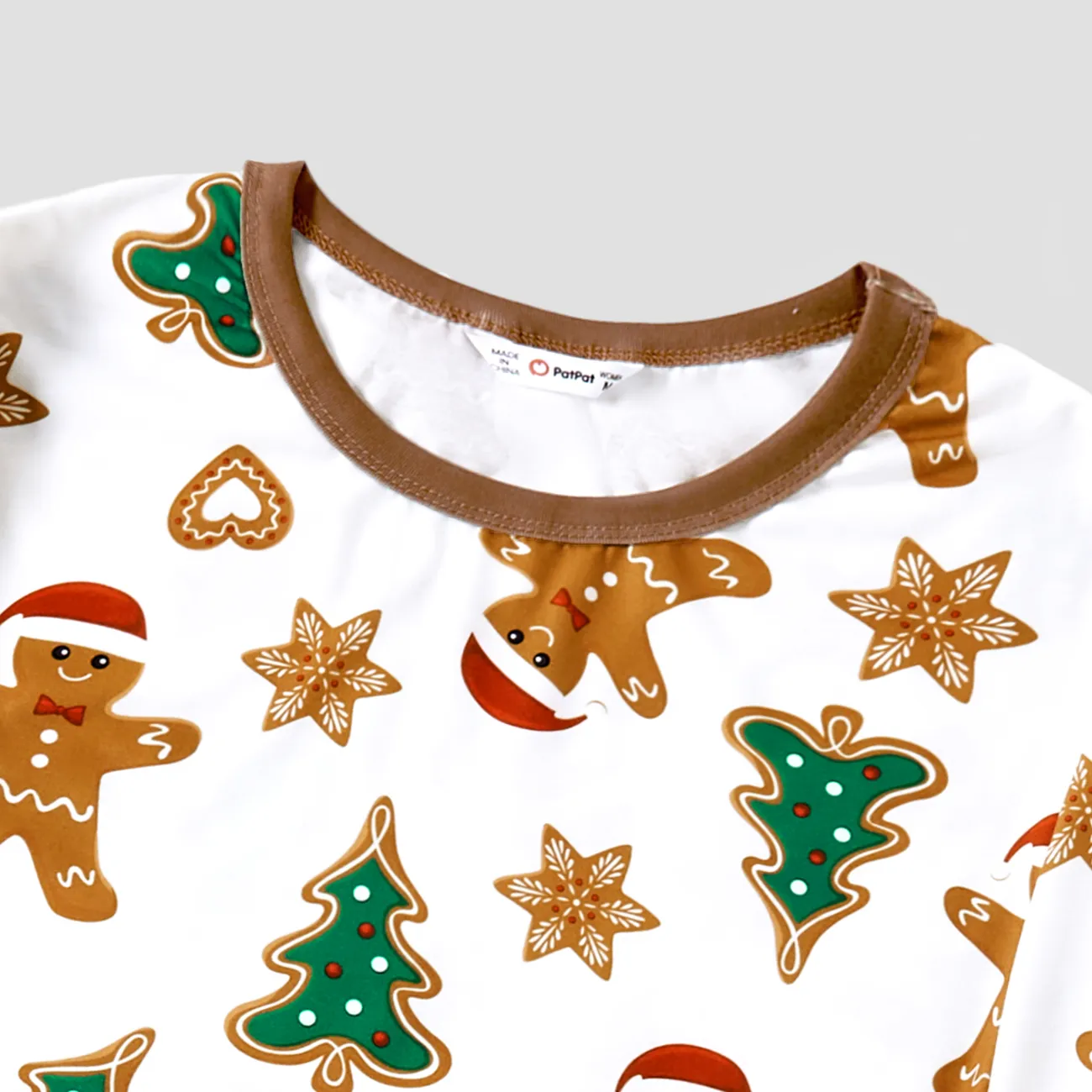 Christmas Family Matching Cartoon Gingerbread Man and Tree All-over Print Long-sleeve Pajamas Sets(Flame resistant) Coffee big image 1