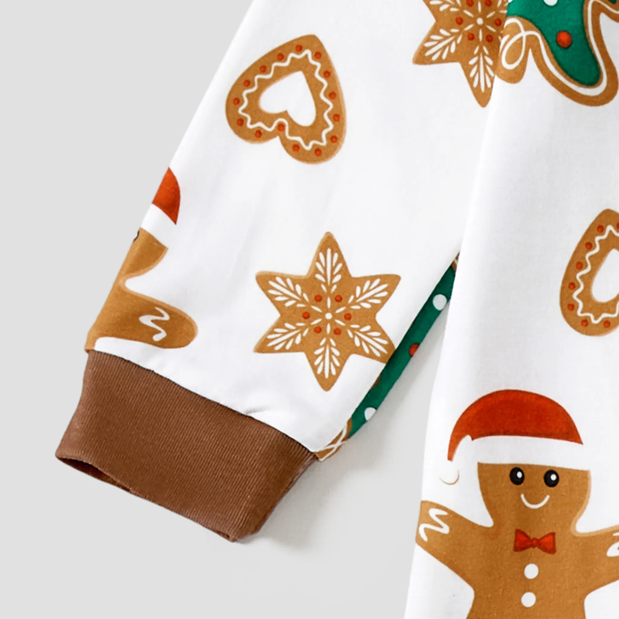 Christmas Family Matching Cartoon Gingerbread Man and Tree All-over Print Long-sleeve Pajamas Sets(Flame resistant) Coffee image 4