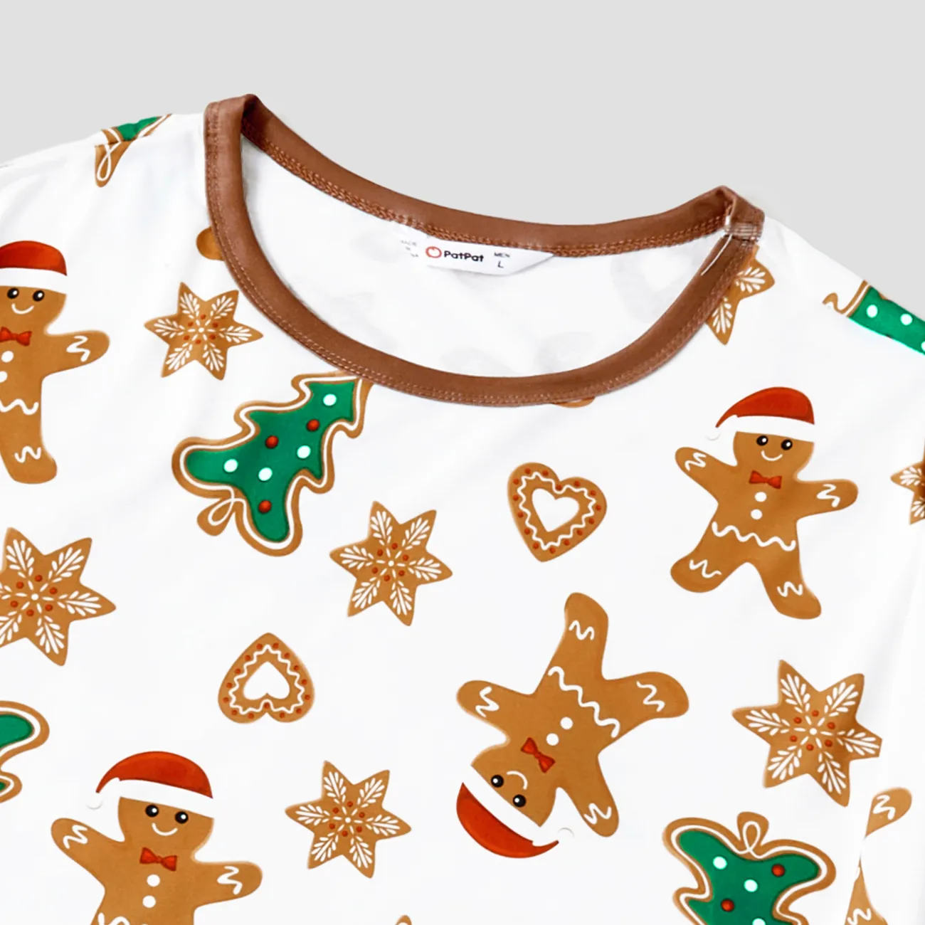 Christmas Family Matching Cartoon Gingerbread Man and Tree All-over Print Long-sleeve Pajamas Sets(Flame resistant) Coffee big image 1
