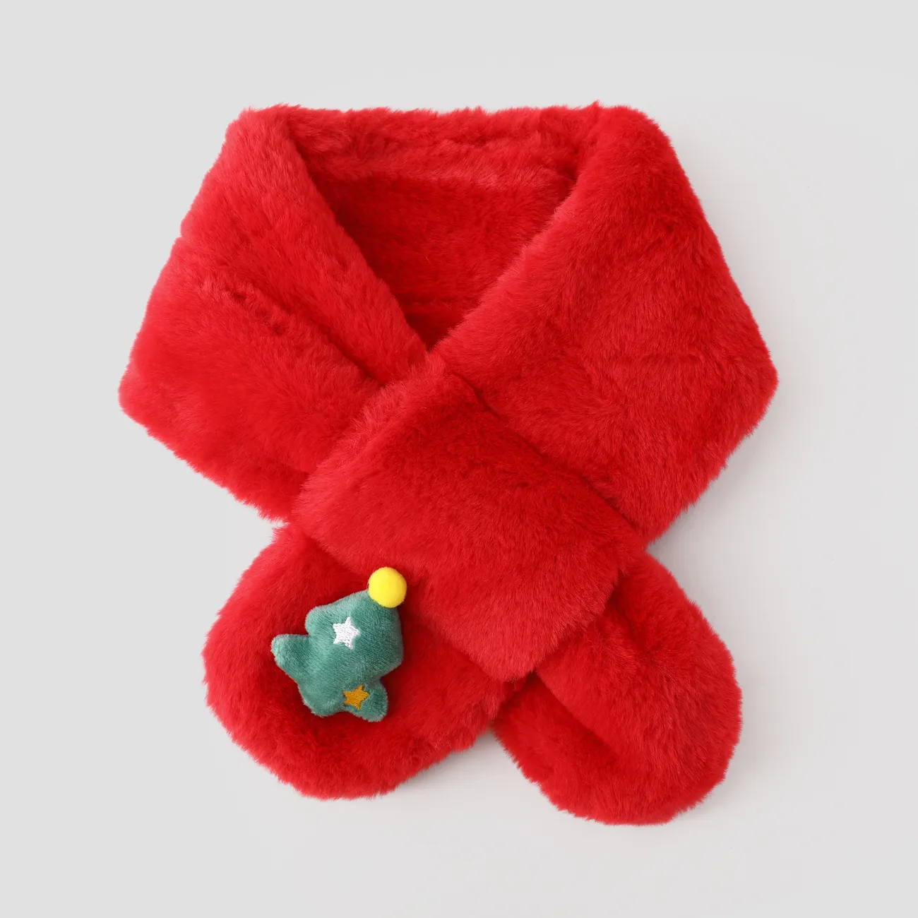 兒童聖誕仿兔毛保暖圍巾 紅色 big image 1