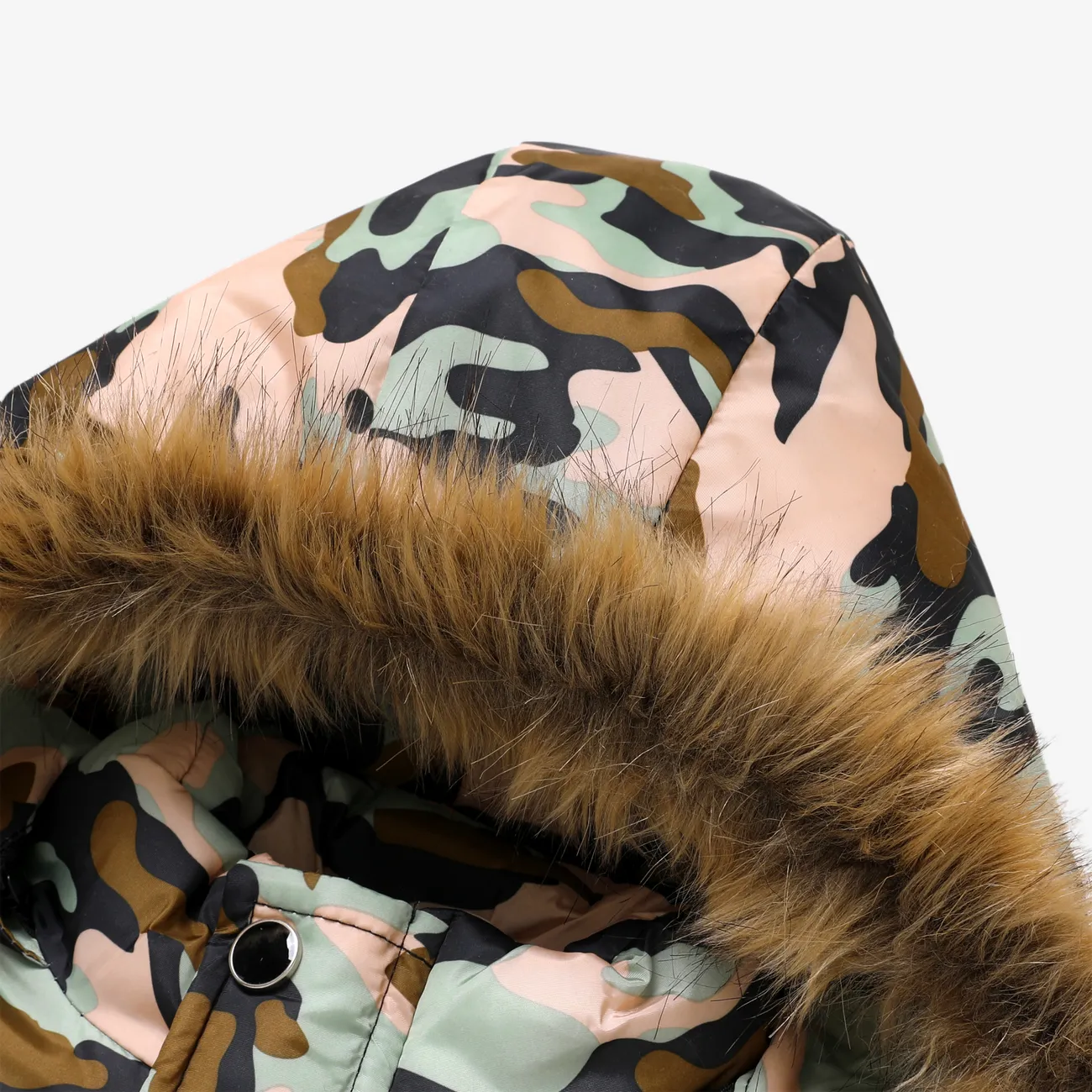 Toddler/Kid Boys Sporty Solid color/Camouflage Big Fuzzy Hooded Cotton Jacket Camouflage big image 1