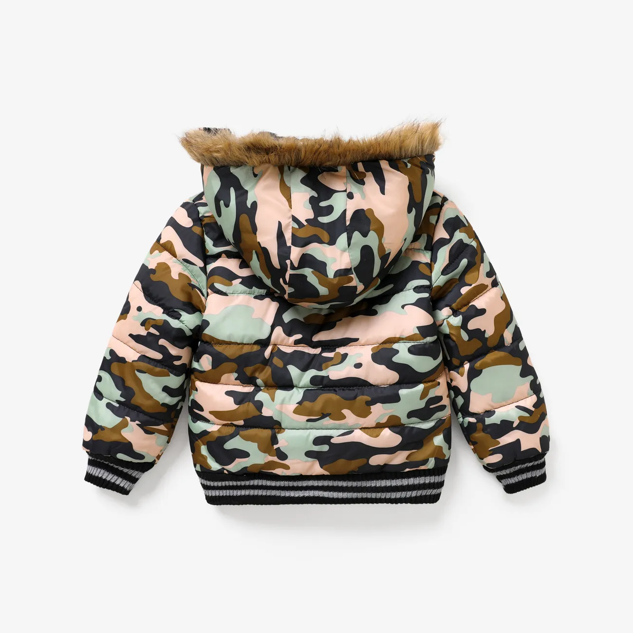 Toddler/Kid Boys Sporty Solid color/Camouflage Big Fuzzy Hooded Cotton Jacket Camouflage big image 1