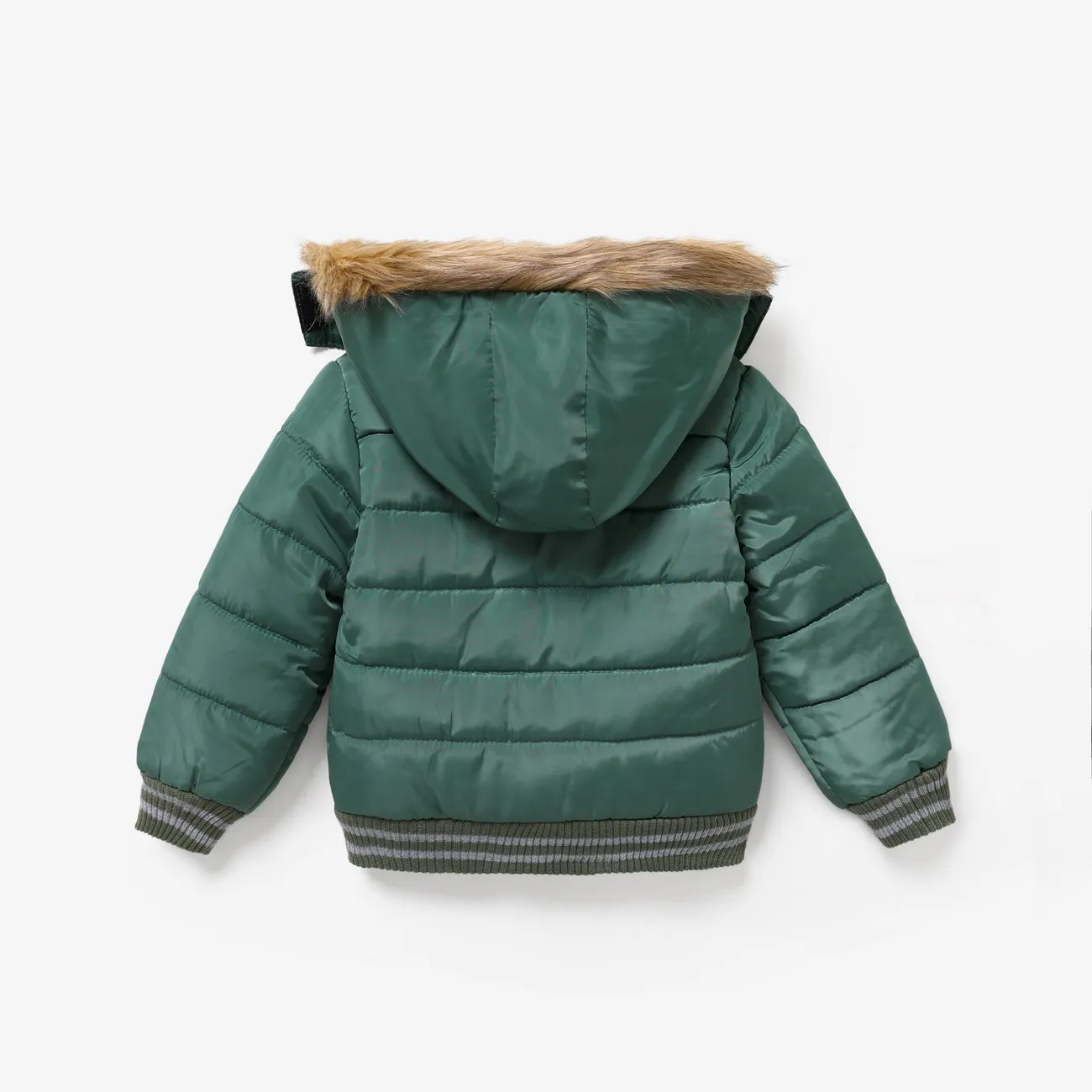 Toddler/Kid Boys Sporty Solid color/Camouflage Big Fuzzy Hooded Cotton Jacket Emerald big image 1