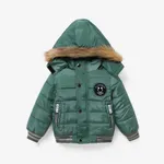 Toddler/Kid Boys Sporty Solid color/Camouflage Big Fuzzy Hooded Cotton Jacket Emerald