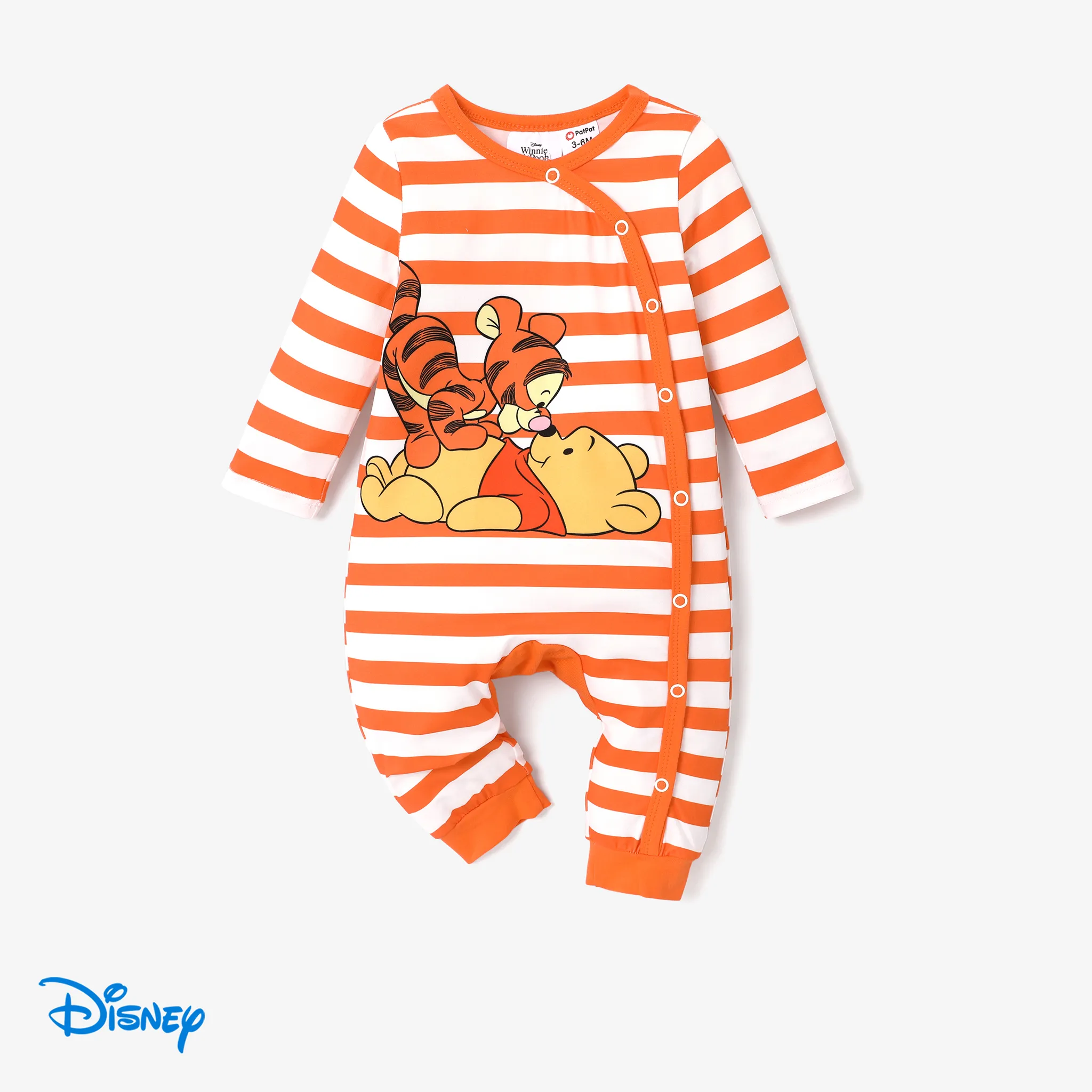 Disney Winnie the Pooh Baby Girl/Boy Stripe & Character Print Long-sleeve Jumpsuit  Orange