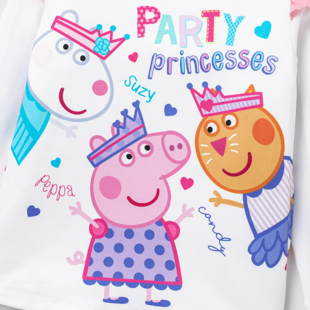 Peppa Pig Ruffled Heart print party Long-sleeve T-shirt PinkyWhite big image 1