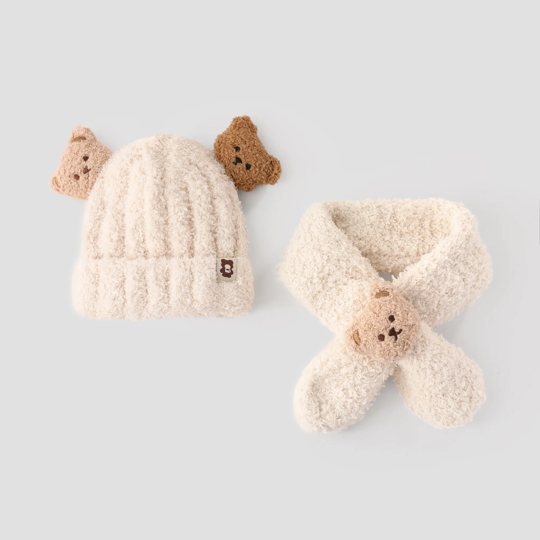Toddler/kids Super cute bear plush warm hat and scarf set