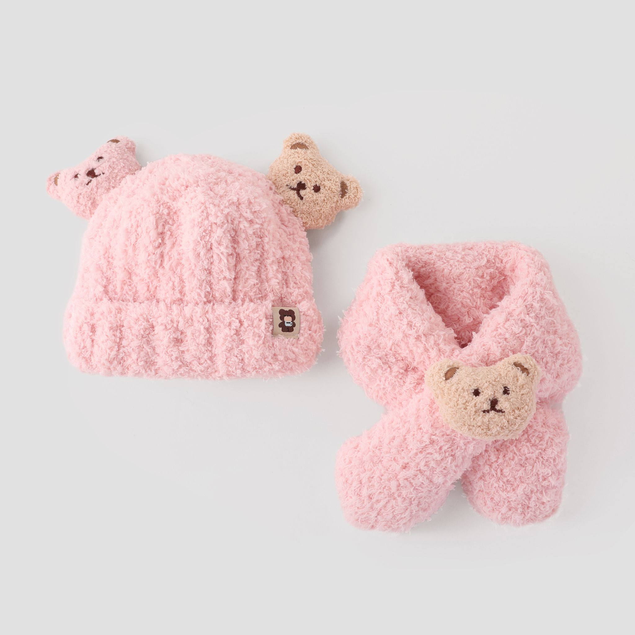 Toddler/kids Super cute bear plush warm hat and scarf set