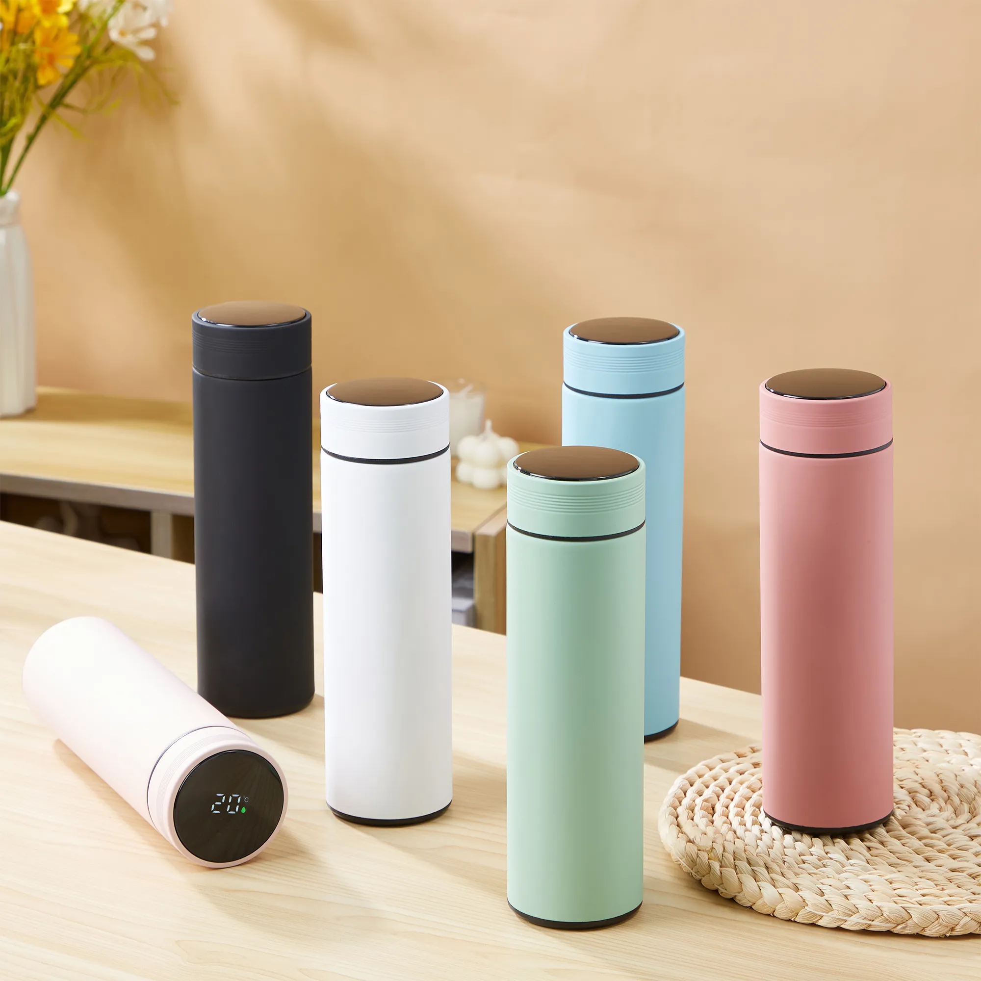 Morandi Color Stainless Steel Thermos Bottle with Intelligent Temperature Measurement Function