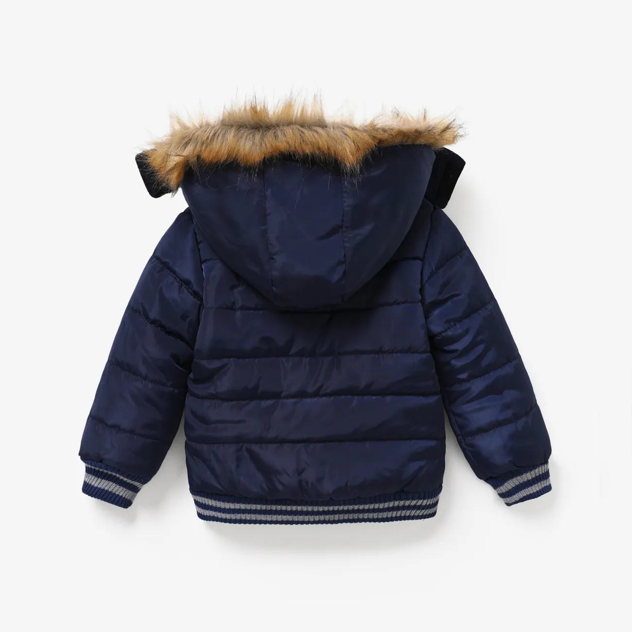 Niño pequeño / niño niño Chaqueta deportiva de algodón con capucha de color sólido / camuflaje grande y peluda Azul big image 1