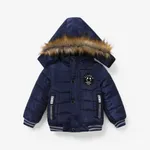 Toddler/Kid Boys Sporty Solid color/Camouflage Big Fuzzy Hooded Cotton Jacket Blue