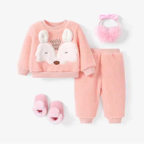 2pcs bebê menina bonito raposa animal padrão lã conjunto casual