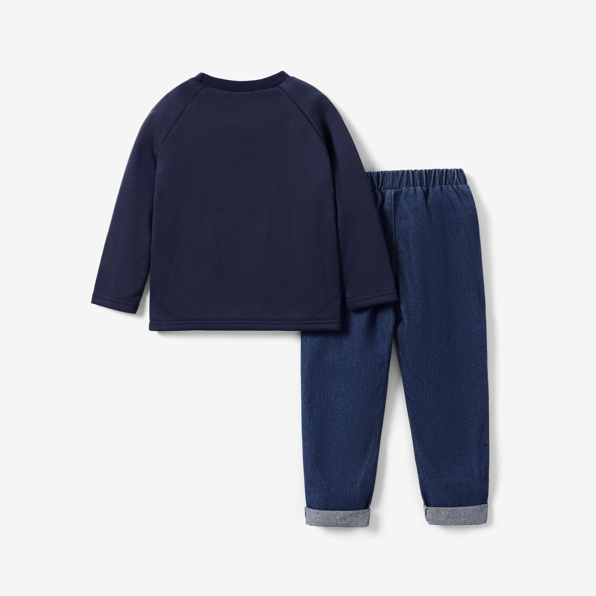 2pcs Kid Boy Childlike Bear Pattern Sweatshirt And Jeans Set