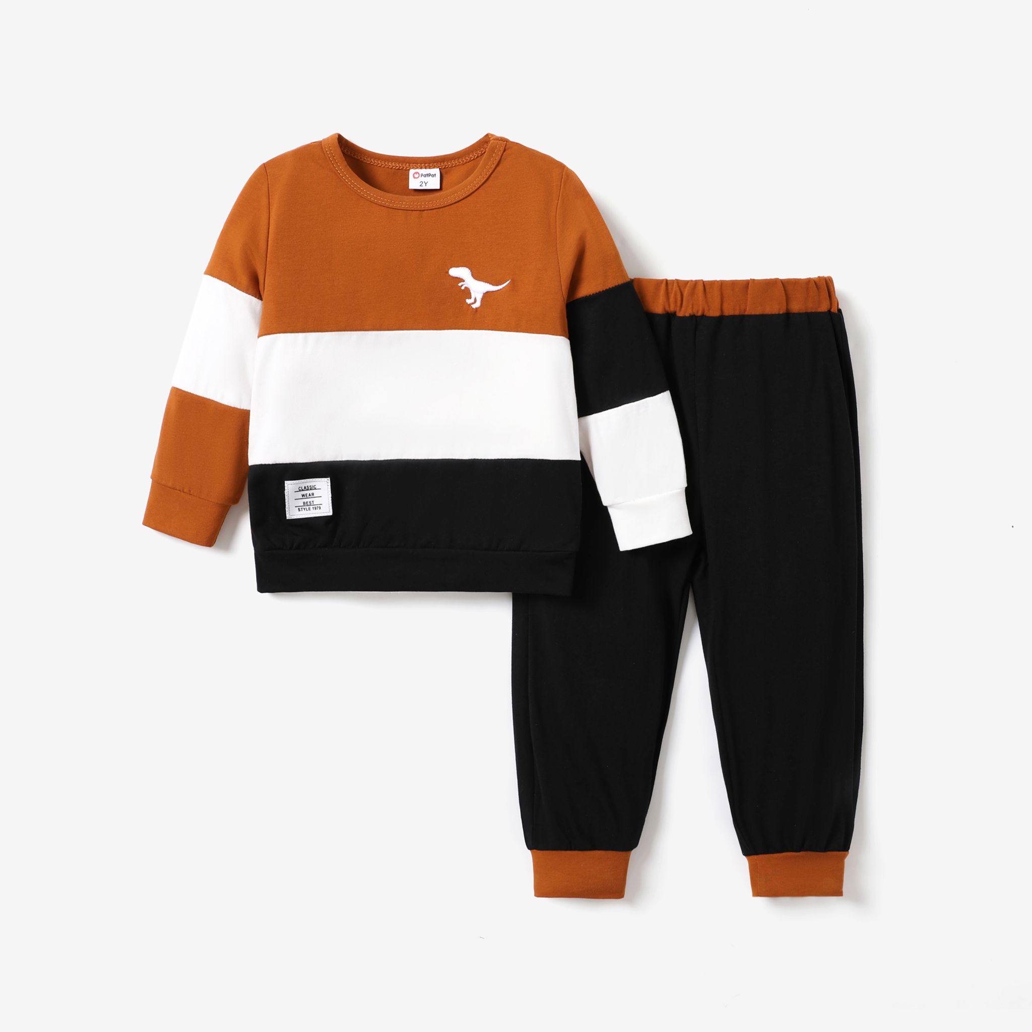 2pcs Toddler Boy Casual Solide Dinosuar Imprimé Tissu Couture Set