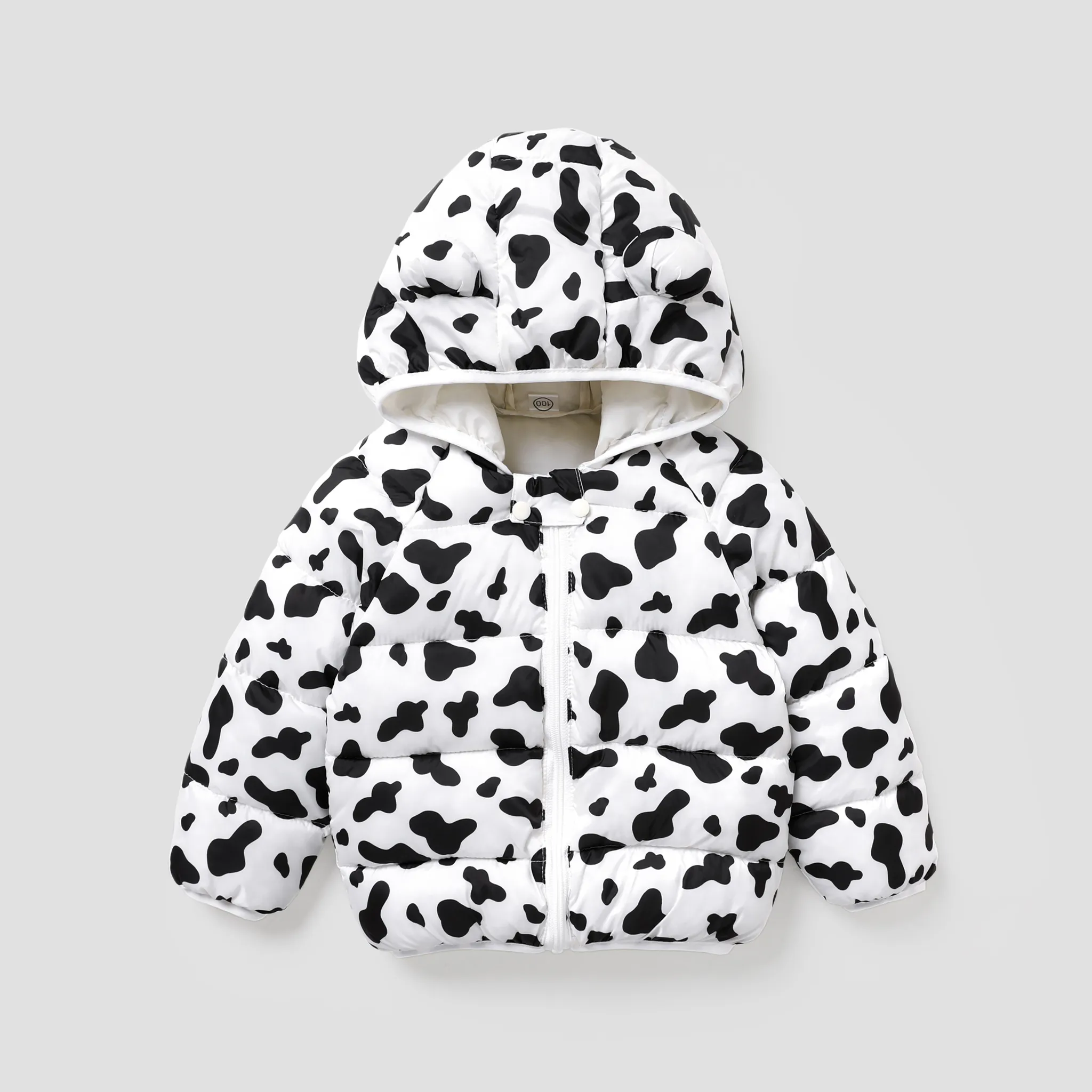 Toddler Girl Childlike Gummy Bear Animal pattern Hooded Cotton Jacket Creamcolored