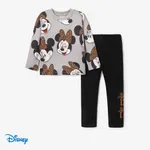 Disney Mickey and Friends Toddler Girl Cotton Leopard Print Solid Top and Pant Sets Grey