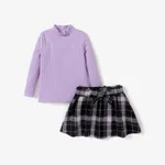 3pcs Toddler Girl Sweet Houndstooth Grid Stand Collar Skirt Set with Belt  image 3