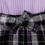 3pcs Toddler Girl Sweet Houndstooth Grid Stand Collar Skirt Set with Belt  image 5