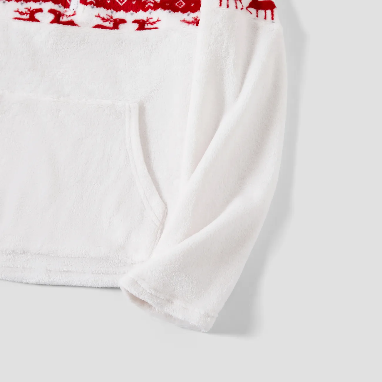 Christmas Family Matching Reindeer Print Stand Collar Fleece Sweatshirts Tops REDWHITE big image 1
