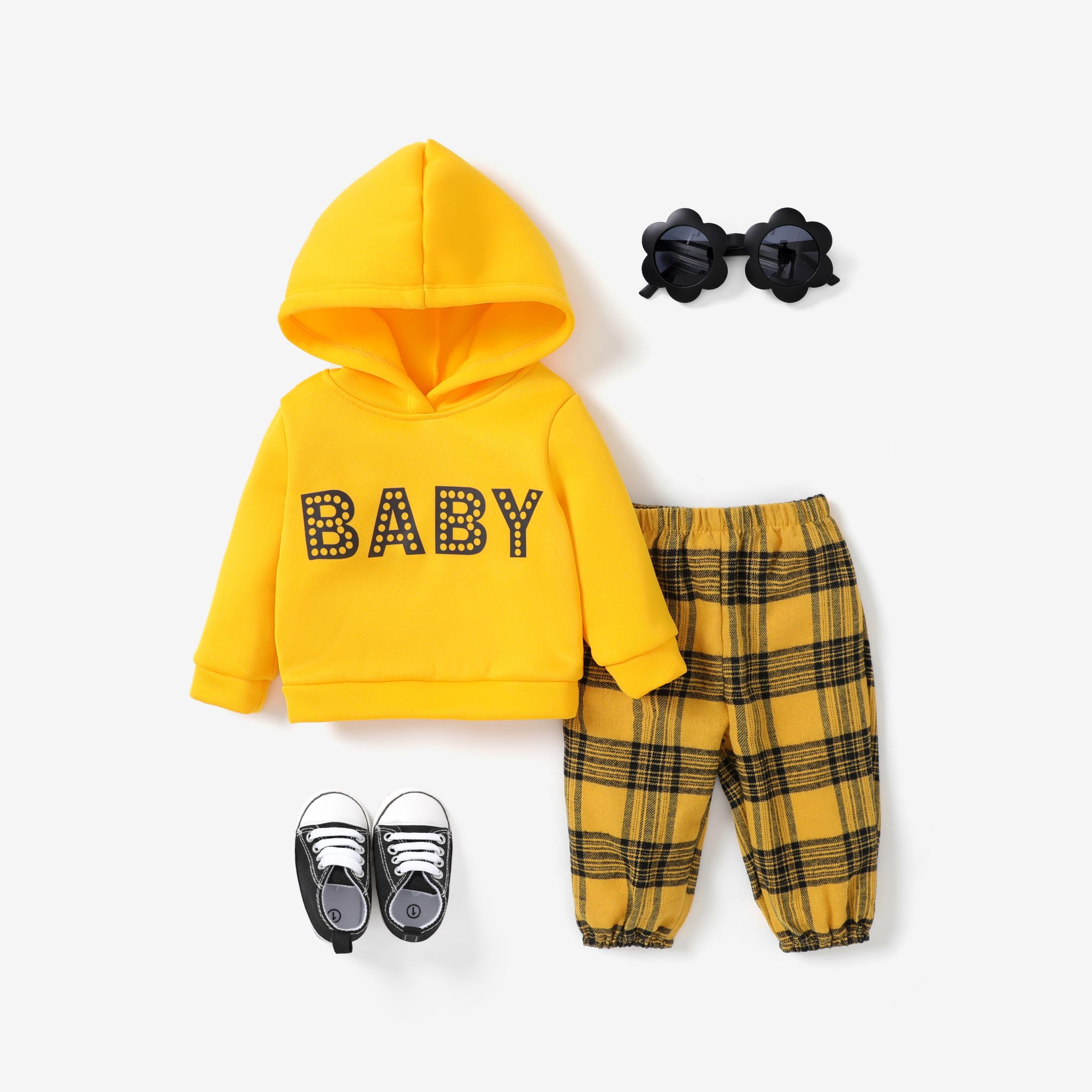 

2pcs Baby Girl Bright color Hooded Set in Avant-garde Style with Letter Pattern