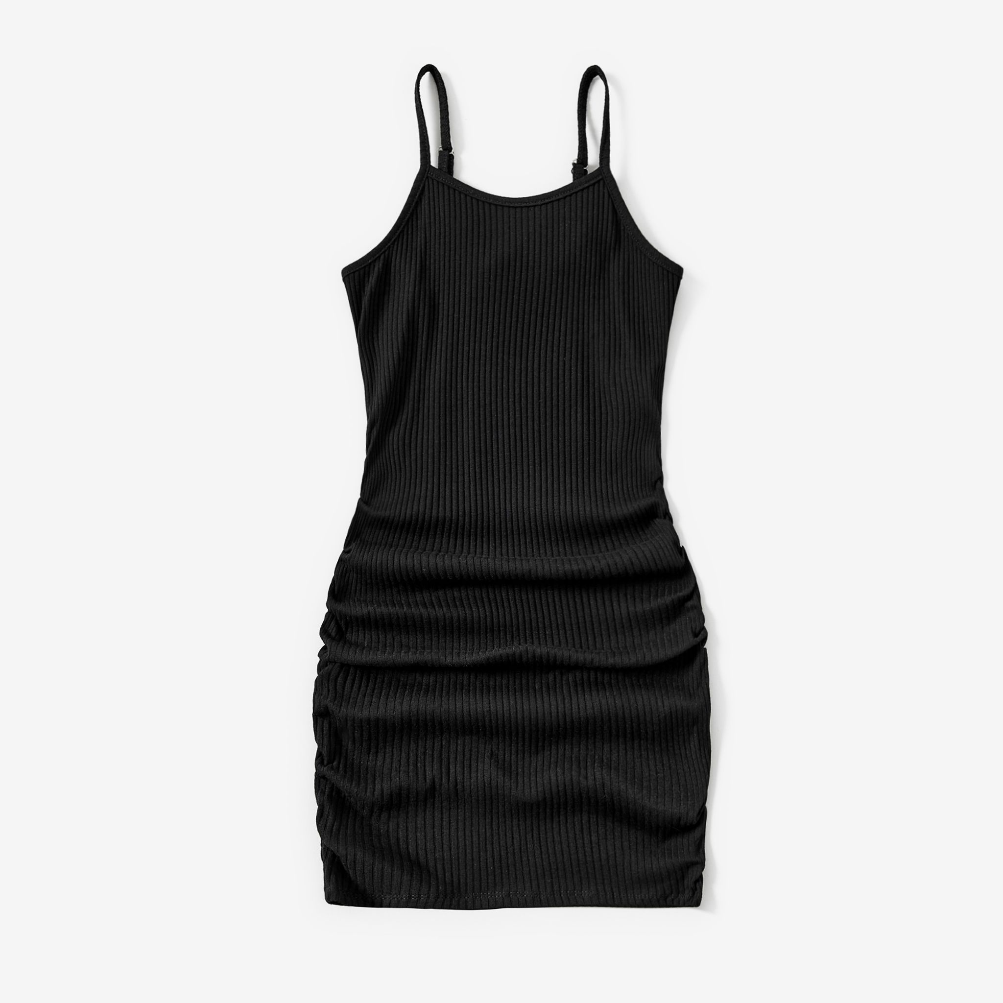 

Mommy and Me Elegant Solid Black Pleat Design Cotton Sleeveless Sling Dresses