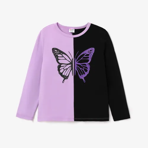Kid Girls Avant-garde Colorblock Animal Pattern Butterfly Tshirt