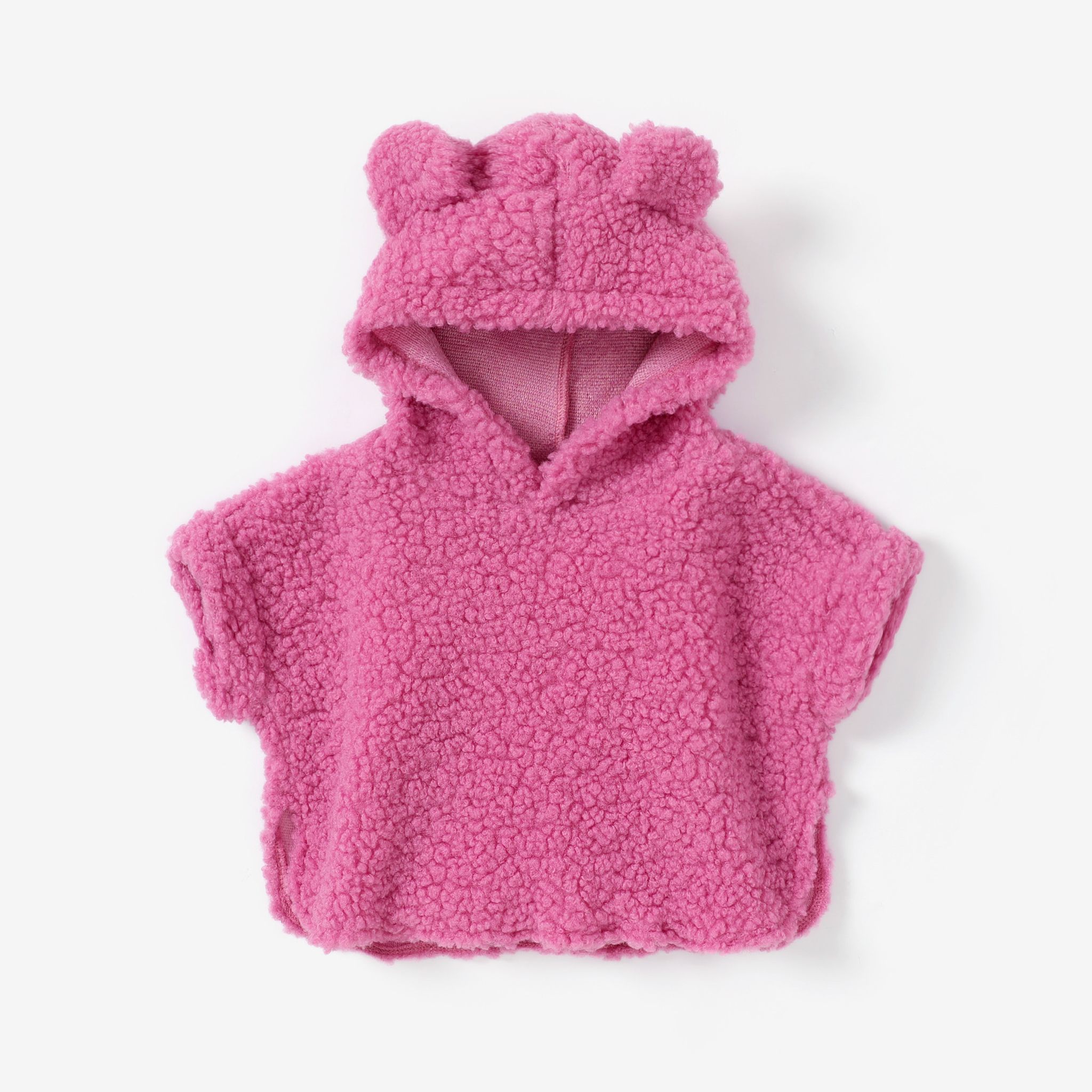 

Baby Girl Sweet Solid Color Half Sleeve Fleece Hooded Jacket Coat