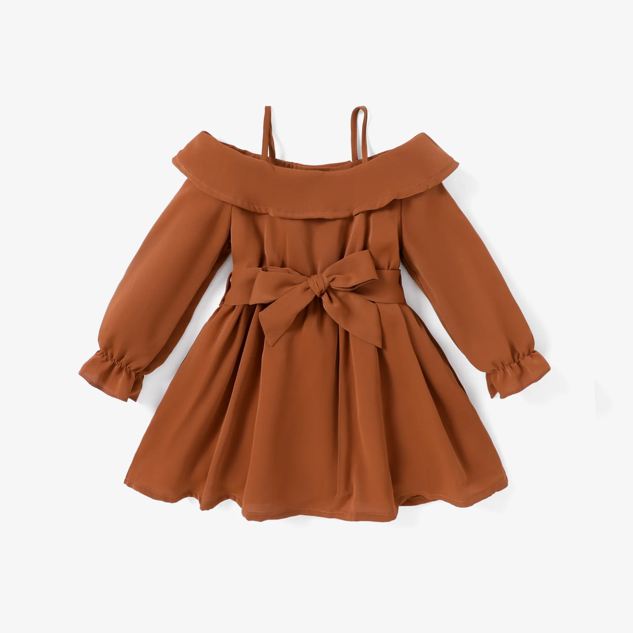 Toddler Girl Solid Belted Ruffled Off-Shoulder Slip Dress   big image 1