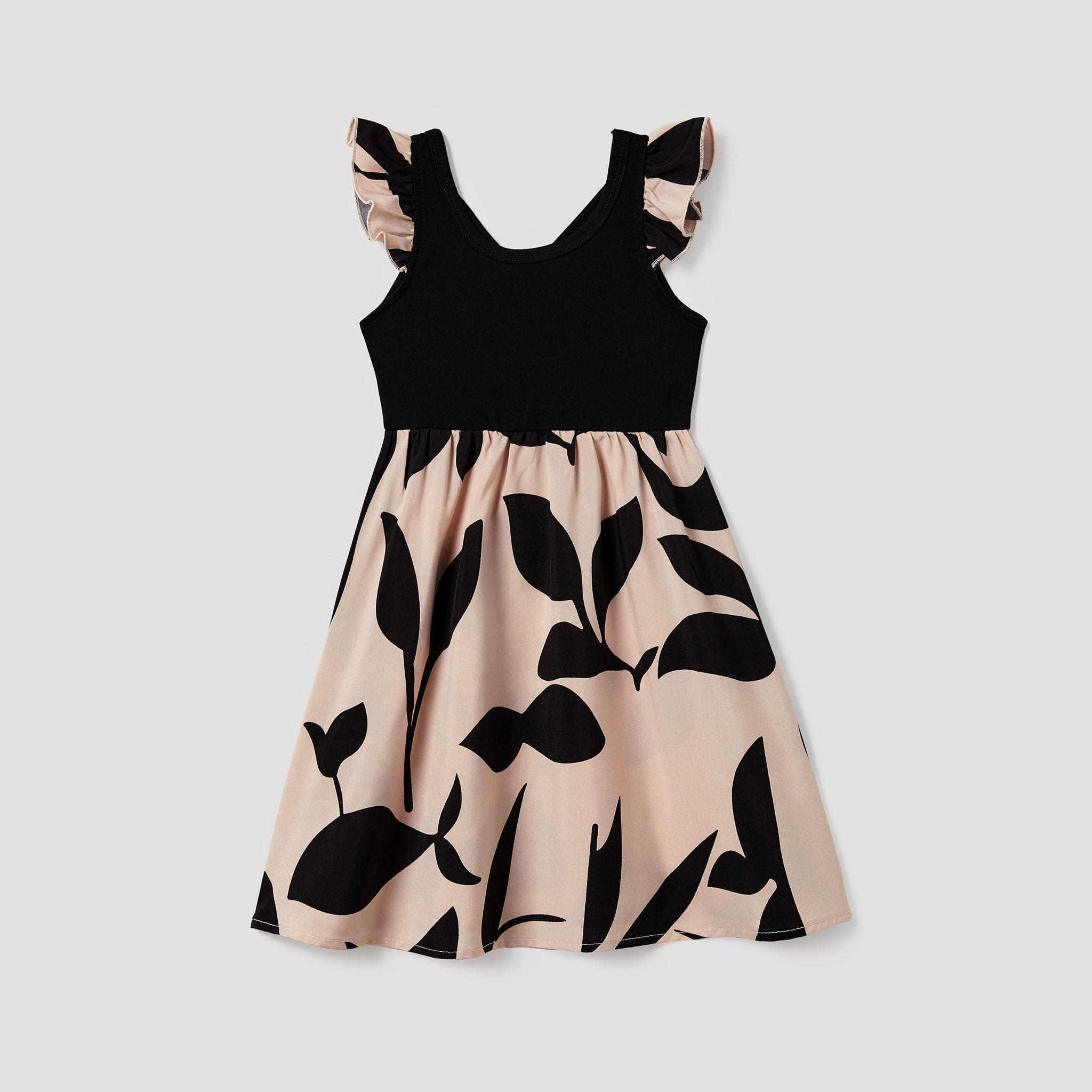 Family Matching Cross Back Floral Strap Dress And Colorblock Top Sets
